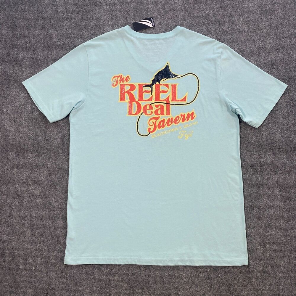 Nautica Reel Deal Tavern V-Neck Shirt Adult Medium Blue Beachcomber Island Fiji